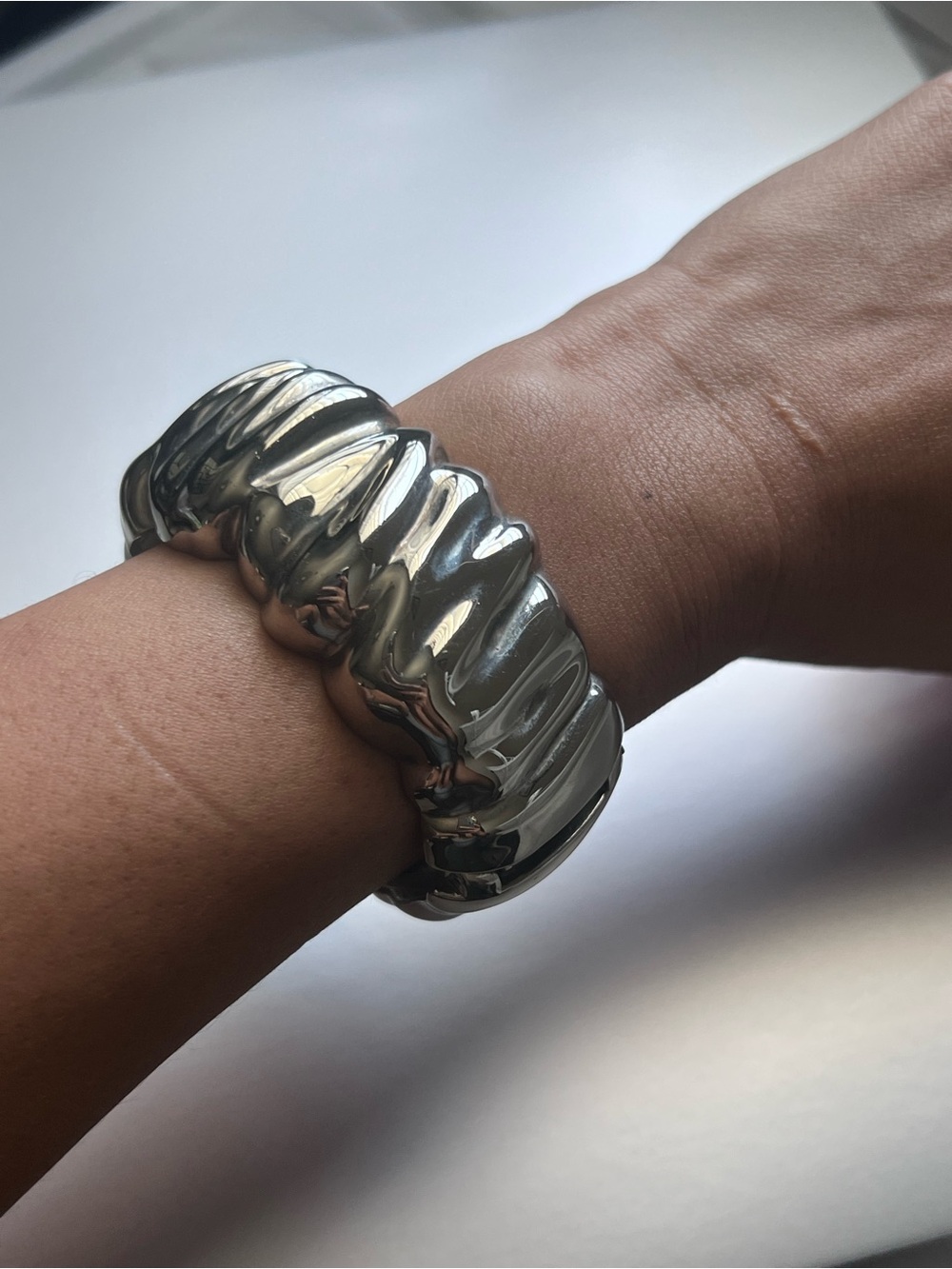Chunky Silver-Tone Clamper Bracelet in Abstract Design